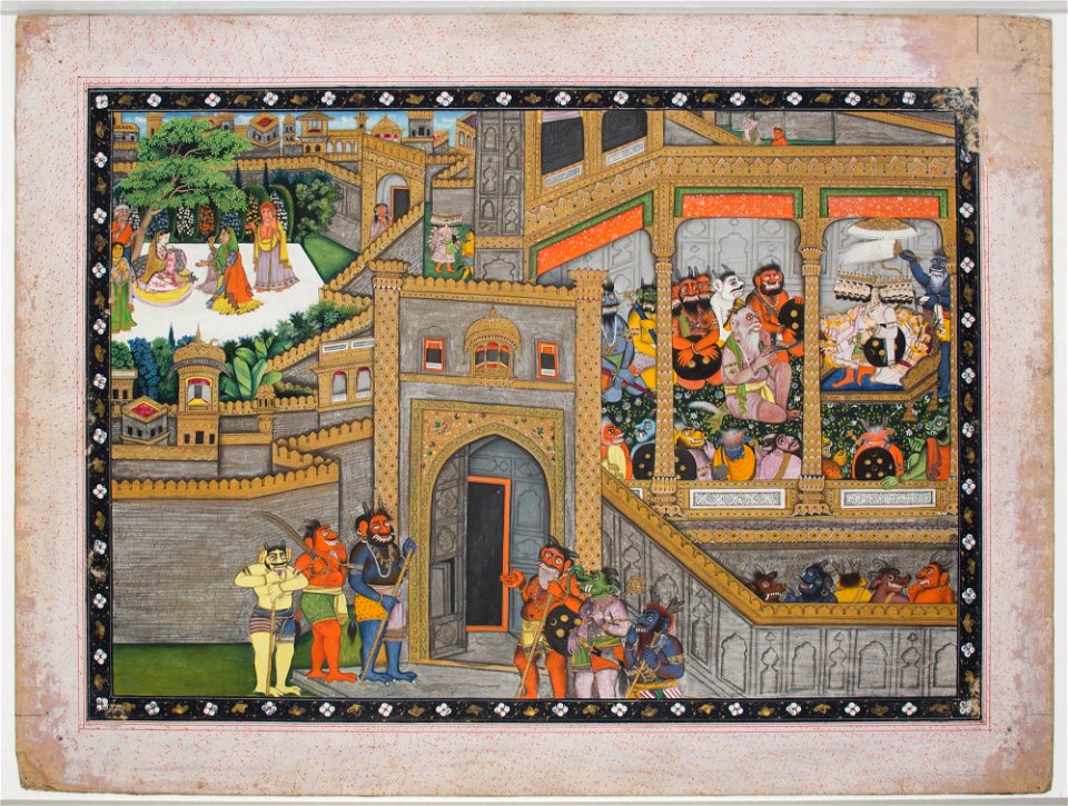 Unknown (Indian) - Sita Imprisoned at Ravana's Palace, Ravana Holding Court (Illustration to the Ramayana) - 70.729 - Detroit Institute of Arts