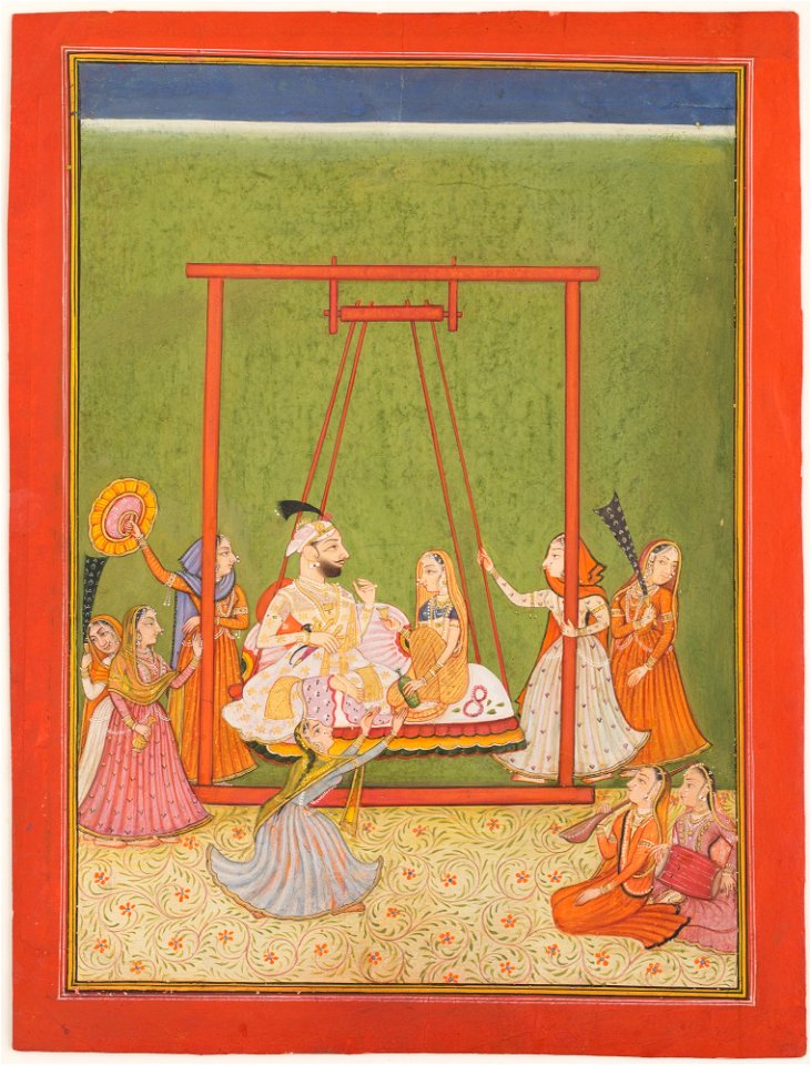Unknown (Indian) - Raja and Rani on Swing with Female Attendants - 69.413 - Detroit Institute of Arts