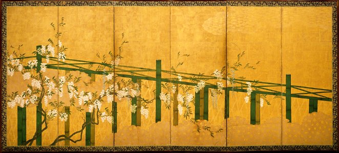 Unknown (Japanese) - Blue and White Wisteria on a Bamboo Trellis - 1984.18.1 - Detroit Institute of Arts