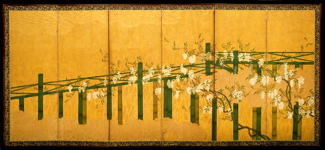 Unknown (Japanese) - Blue and White Wisteria on a Bamboo Trellis - 1984.18.2 - Detroit Institute of Arts