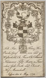 Unknown artist - Bookplate, Johan. Jac. Franz-Joseph, Reichs-Graf von Westerhold - 1920.1436 - Cleveland Museum of Art