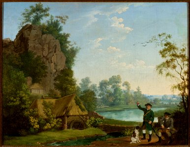 Unknown - Huntsmen at the waterside near a mill - 183091 - National Museum in Warsaw