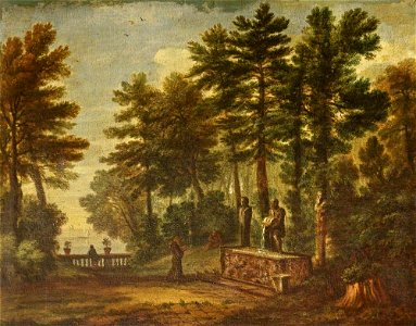 Unknown artist - Italian Garden Scene with a Monk by a Fountain - 732321 - National Trust