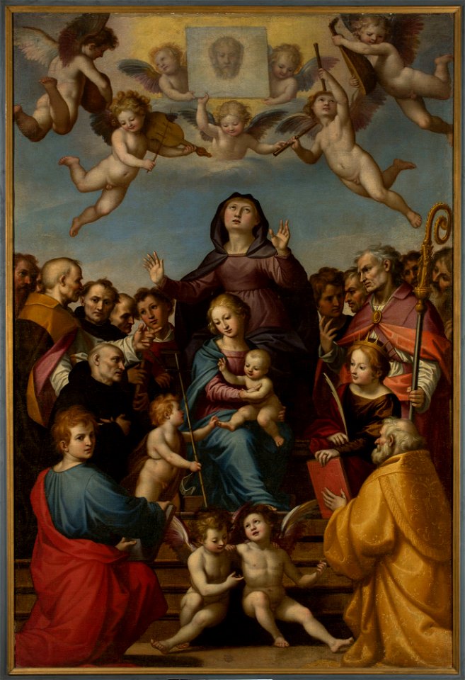 Unknown - St. Anne with Virgin Mary and Child Jesus and saints in adoration - 129784 - National Museum in Warsaw
