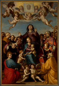 Unknown - St. Anne with Virgin Mary and Child Jesus and saints in adoration - 129784 - National Museum in Warsaw