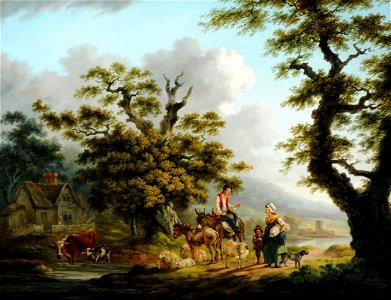 Unknown artist - Rural Scene with Donkey, Sheep and Cattle - 1548271 - National Trust