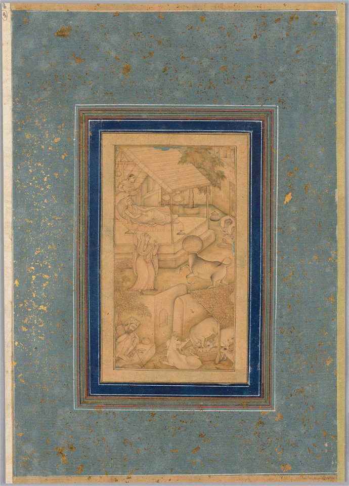 Unknown artist - A woman mistakes a cow for the Angel of Death, from a Lights of Canopus (Anwar-i Suhaili) of Kashifi (Iranian, d. 1504) - 2019.81 - Cleveland Museum of Art