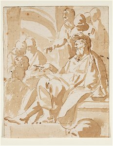 Unknown (Italian) - A Seated Old Man, Pointing with his Right Hand and Other Figures - 09.1SDR213 - Detroit Institute of Arts