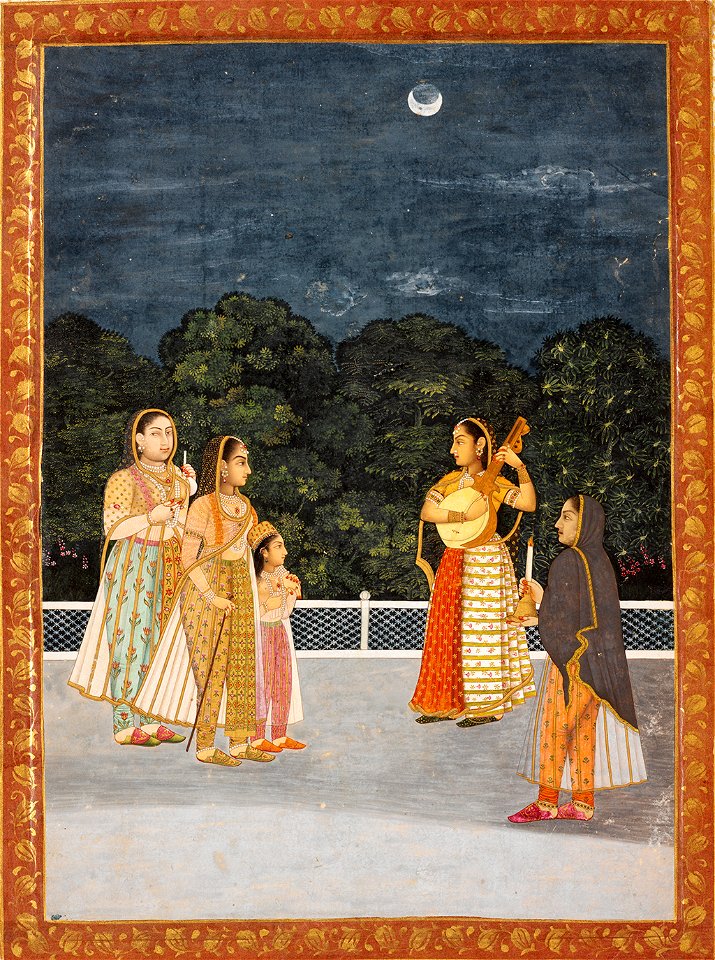 Unknown artist, Indian - Women in a Garden on a Moonlit Night - 17.470 - Rhode Island School of Design Museum