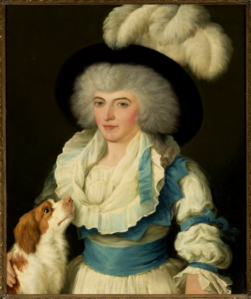 Unknown - Portrait of a woman in a hat with ostrich feathers and a dog - M.Ob.1530 - National Museum in Warsaw