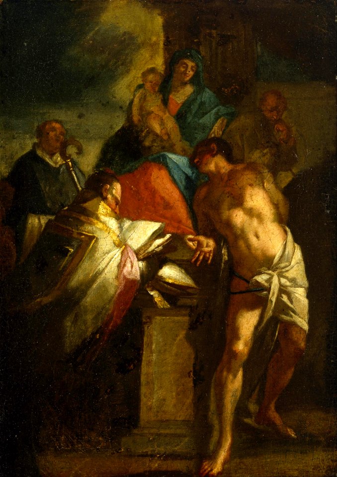 Unknown Italian - Virgin and Child with Saint Sebastian and a Bishop Saint - Google Art Project