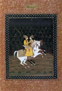 Unknown Indian - Baz Bahadur Riding with Rupmati - Google Art Project