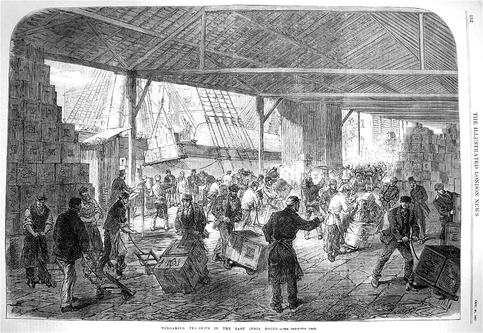 Unloading tea-ships in the East India docks