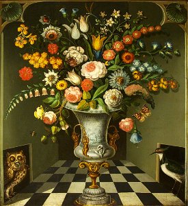Unknown artist - A Vase of Flowers with an Owl and a Lapwing - 1138198 - National Trust