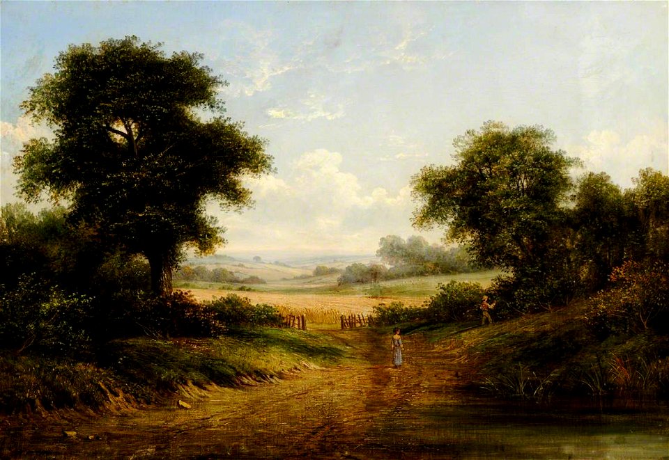 Unknown artist - Landscape with Cornfield and Two Figures - 1548270 - National Trust