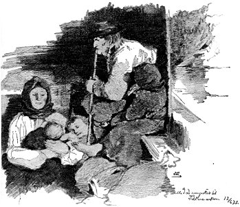 Unknown- family with sleeping children. Free illustration for personal and commercial use.