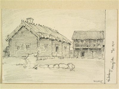 Uppland, Trögds och Lagunda härader, Härkeberga sn., Norrgården. Teckning av Ferdinand Boberg - Nordiska museet - NMA.0088456