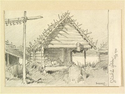 Uppland, Örbyhus , Älvkarleby sn. Gårdskärs sjöbodar. Teckning av Ferdinand Boberg - Nordiska museet - NMA.0088476