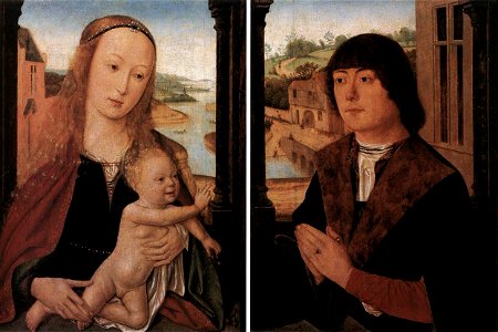 Unknown painter - Diptych with a Man at Prayer before the Virgin and Child - WGA23591. Free illustration for personal and commercial use.