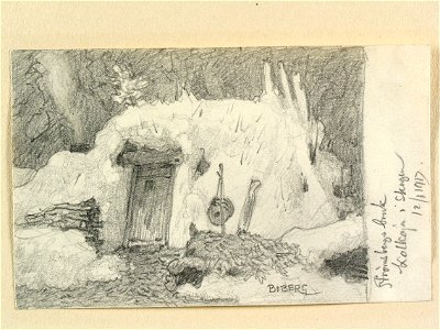 Uppland, Örbyhus hd., Tolfta sn. Strömsbergs bruk. Kolkoja i skogen . Teckning av Ferdinand Boberg - Nordiska museet - NMA.0088472
