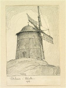 Uppland, Låghundra hd., Kårsta sn. Väderkvarn i Kårsta . Teckning av Ferdinand Boberg - Nordiska museet - NMA.0088460