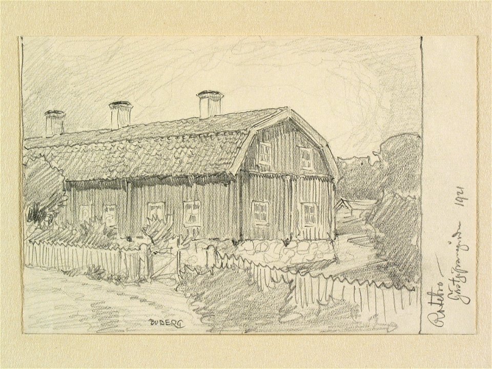 Uppland, Sollentuna hd., Sollentuna sn., Rotebro, Gästgivargården. Teckning av Ferdinand Boberg - Nordiska museet - NMA.0088468