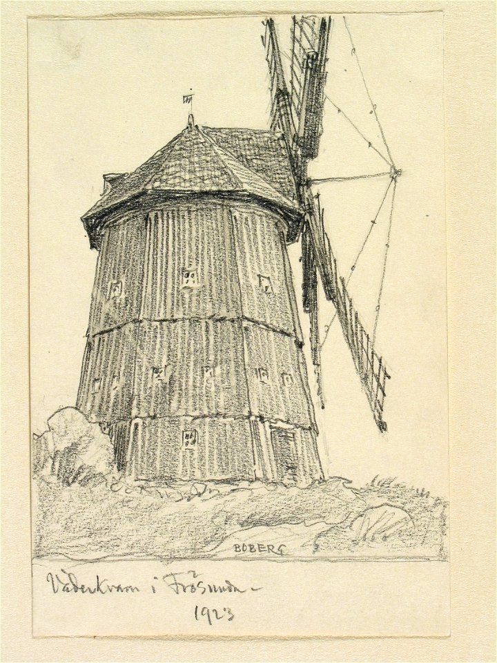 Uppland, Seminghundra hd., Frösunda sn. Väderkvarn i Frösunda . Teckning av Ferdinand Boberg - Nordiska museet - NMA.0088455
