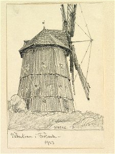 Uppland, Seminghundra hd., Frösunda sn. Väderkvarn i Frösunda . Teckning av Ferdinand Boberg - Nordiska museet - NMA.0088455