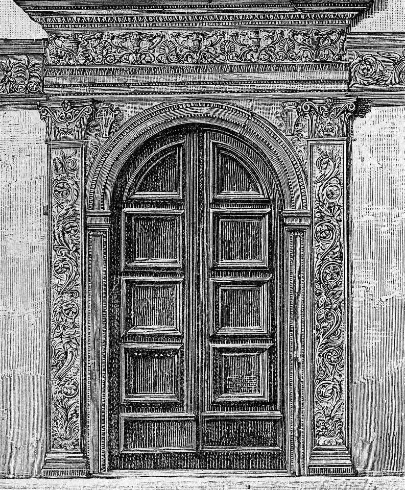 Urbino – Palazzo Ducale, porta del salone maggiore (xilografia)