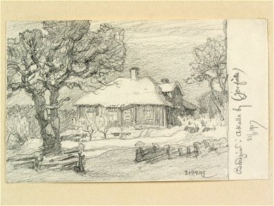 Uppland, Sollentuna hd., Järfälla sn. Bondgård i Akalla by . Teckning av Ferdinand Boberg - Nordiska museet - NMA.0088459