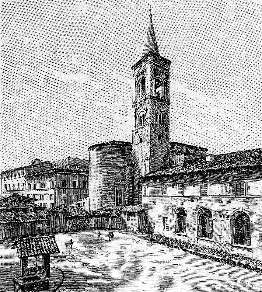 Urbino – Parte posteriore della chiesa di San Francesco (xilografia)