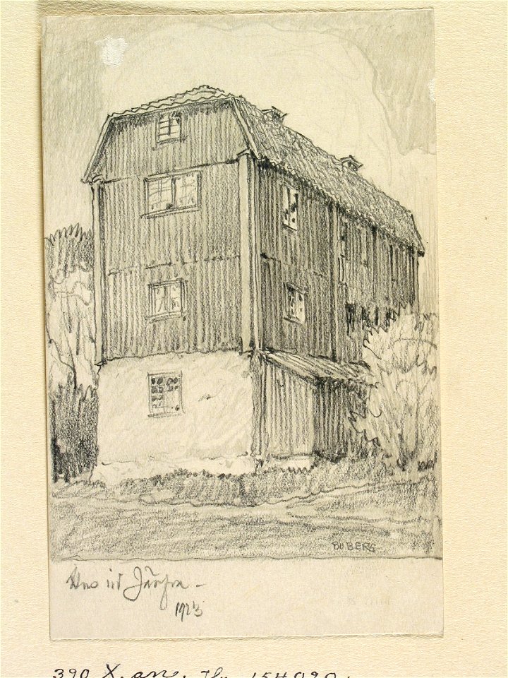 Uppland, Danderyds skplg., Solna sn., Järva. Hus vid Järfva . Teckning av Ferdinand Boberg - Nordiska museet - NMA.0088469