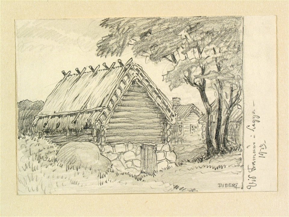Uppland, Långhundra hd., Lagga sn., Framnäs. Teckning av Ferdinand Boberg - Nordiska museet - NMA.0088461