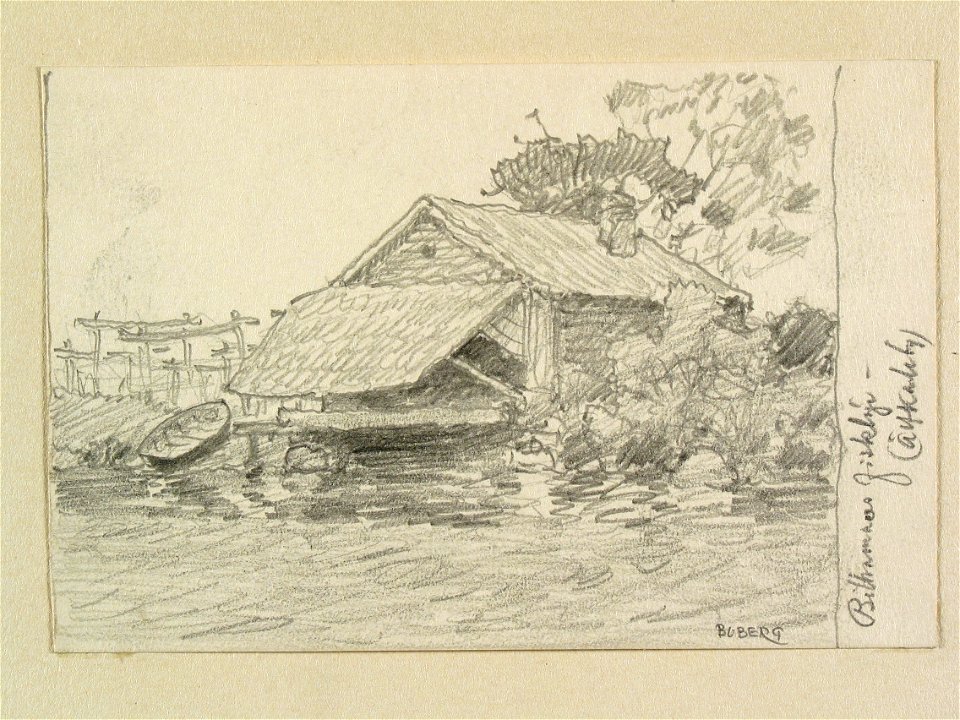 Uppland, Örbyhus hd., Älvkarleby sn., Billhamns fiskeläge. Teckning av Ferdinand Boberg - Nordiska museet - NMA.0088474