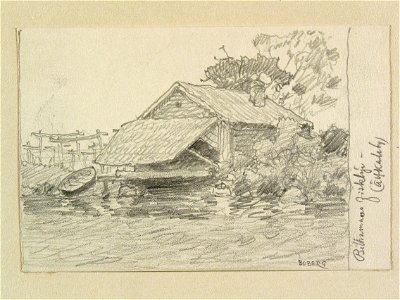 Uppland, Örbyhus hd., Älvkarleby sn., Billhamns fiskeläge. Teckning av Ferdinand Boberg - Nordiska museet - NMA.0088474