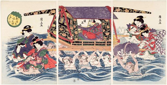Utagawa Kuninao - Spring Scenery. Girls on the Tôkaidô Road