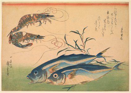 Utagawa Hiroshige - Horse Mackerel (Aji) with Shrimp or Prawn, with inscription - Google Art Project