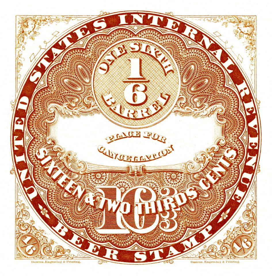 US-Stamp-Beer-1870-162⁄3 cents (1⁄6 barrel)
