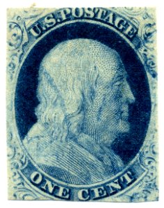 US stamp 1851 1c Franklin