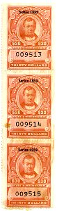 US 30 dollar revenue stamp 1952