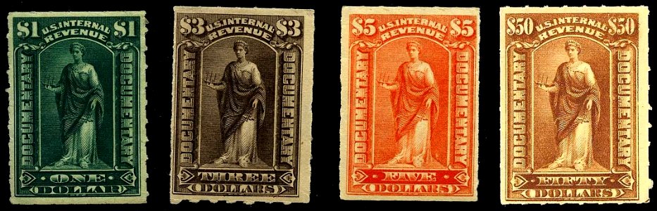 US documentary $1 $3 $5 $50 set4 1898 issue