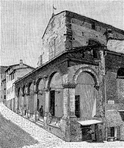 Urbino – L’esterno della chiesa di San Francesco (xilografia)