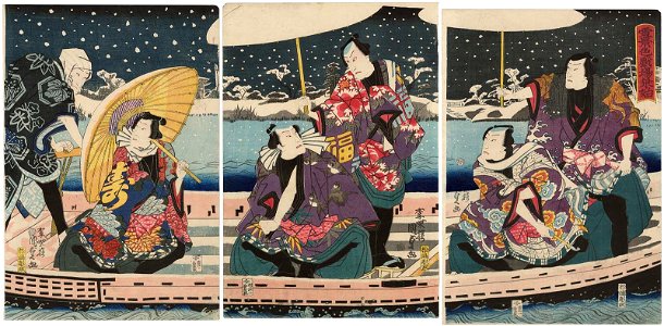 Utagawa Kunisada II - A Theatrical Boat Ride in the Snow