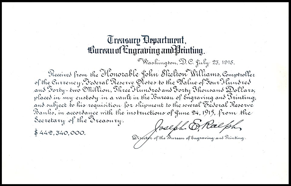 US-BEP-Receipt for currency (23 July 1915)-original