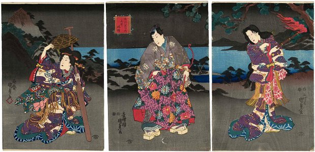 Utagawa Kunisada II - Evening Bell at Mii-dera Temple