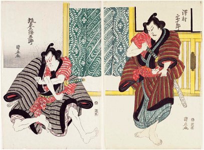 Utagawa Kuninao - Actors Sawamura Sôjûrô IV as Narukami Kajinosuke and Bandô Mitsugorô III as Ikazuchi Tsurunosuke