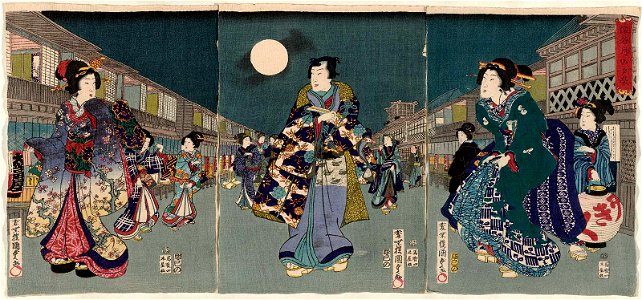 Utagawa Kunisada II - A Moonlit Evening in the Theater District
