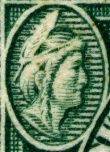 US stamp 1907 1c Jamestown Expo Pocahontas detail