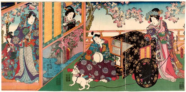 Utagawa Kunisada II - Cat Delivering a Love Letter in Cherry-blossom Season