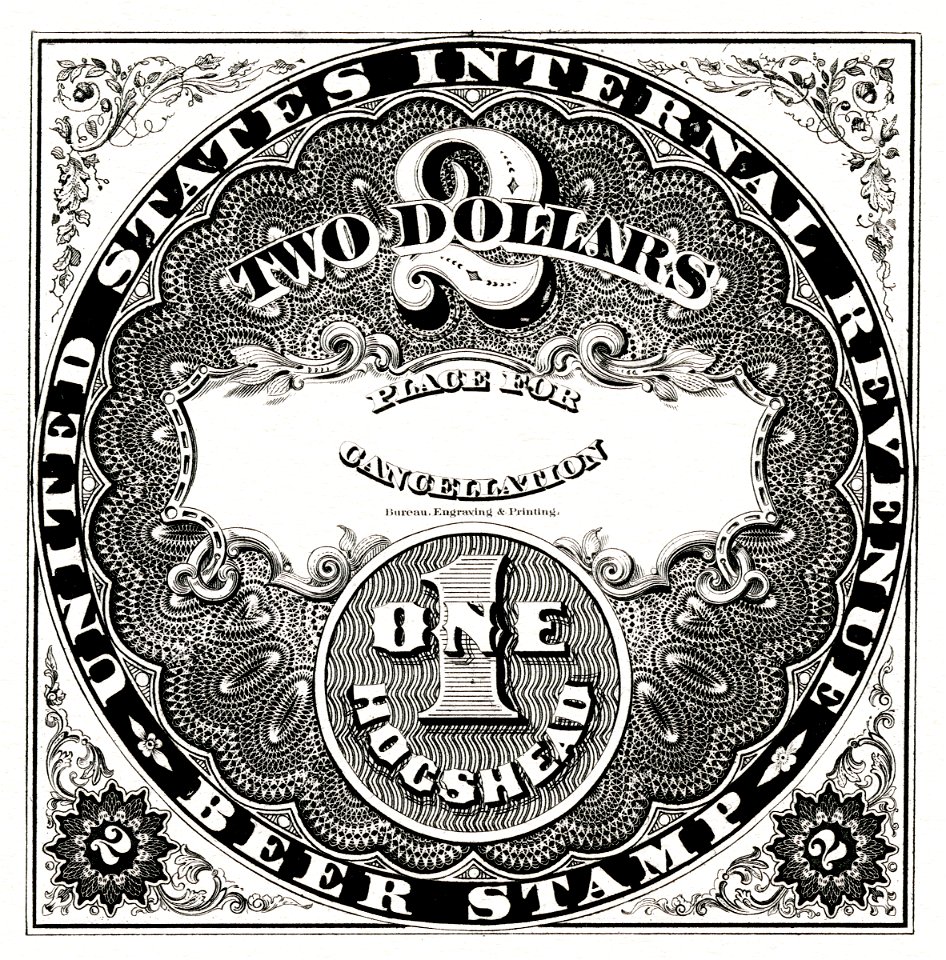 US-Stamp-Beer-1870-2 dollars (1 hogshead)